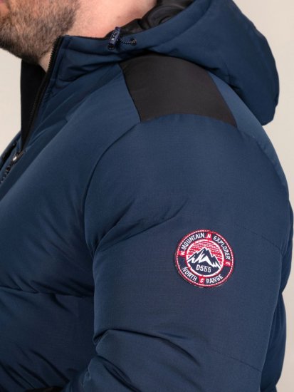 D555 Hank Ripstop Contrast Panelled Padded Hooded Jacket Granatowy - Kurtki Męskie Duże Rozmiary - Kurtki Duże rozmiary 2XL-8XL
