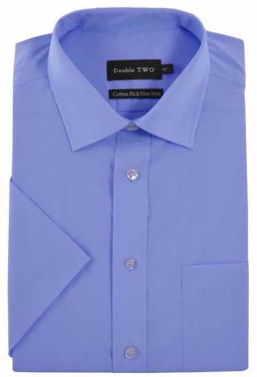 Double TWO Non-Iron Poplin Short Sleeve Blue - Koszule - Koszule 2XL-10XL