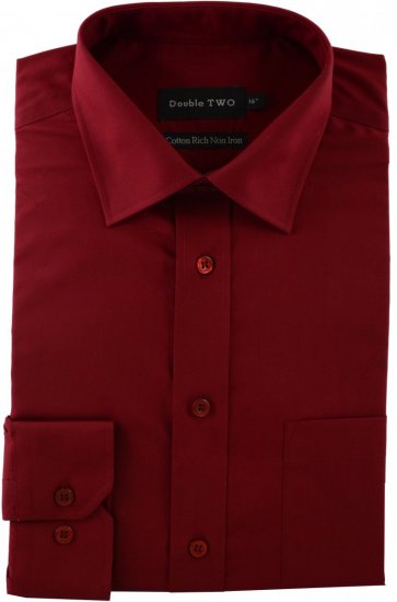 Double TWO Non-Iron Poplin Long Sleeve Burgundy - Koszule - Koszule 2XL-10XL