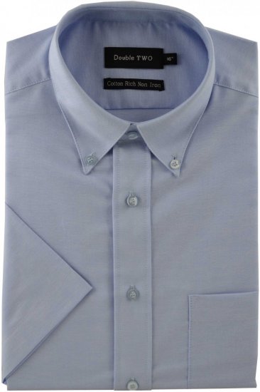 Double TWO Non-Iron Oxford Short Sleeve Blue - Koszule - Koszule 2XL-10XL