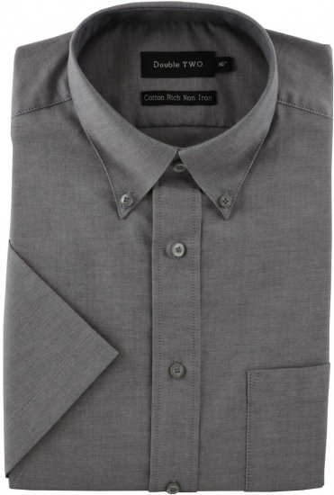 Double TWO Non-Iron Oxford Short Sleeve Grey - Koszule - Koszule 2XL-10XL