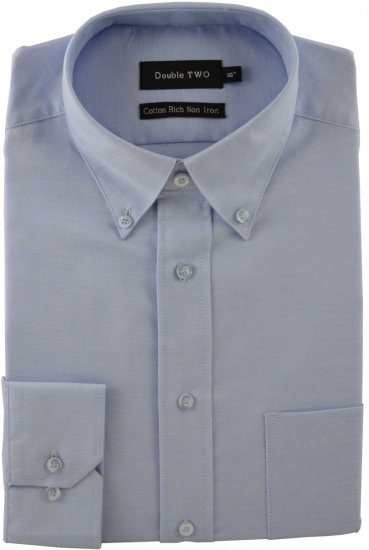 Double TWO Non-Iron Oxford Long Sleeve Blue - Koszule - Koszule 2XL-10XL