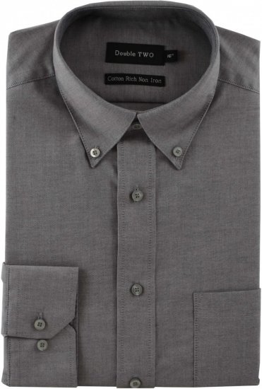Double TWO Non-Iron Oxford Long Sleeve Grey - Koszule - Koszule 2XL-10XL