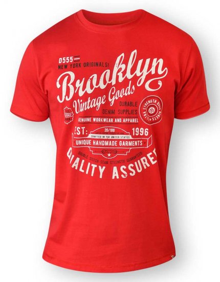 D555 NEAL Brooklyn Crew Neck T-Shirt Red - Koszulki - T-shirty meskie Duże Rozmiary - 2XL-14XL
