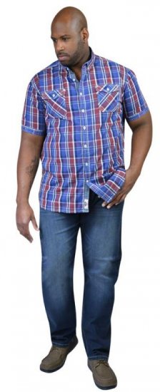 D555 ELIAS Short Sleeve Blue & Red Check Shirt - Koszule - Koszule 2XL-10XL