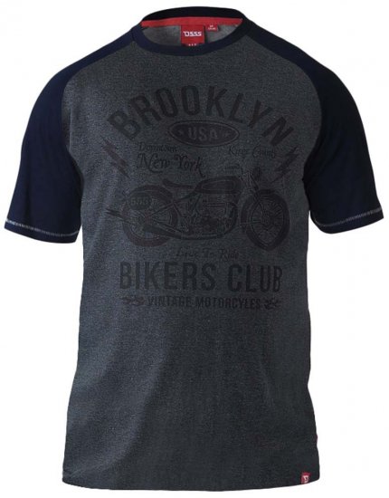 D555 HIRALDO Brooklyn Bikers Club T-Shirt Charcoal/Black - Koszulki - T-shirty meskie Duże Rozmiary - 2XL-14XL
