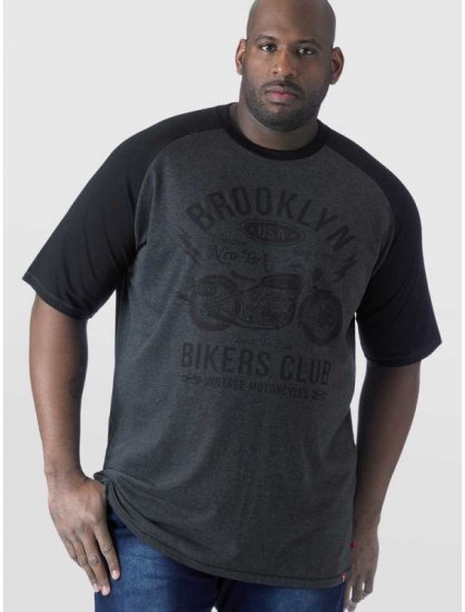 D555 HIRALDO Brooklyn Bikers Club T-Shirt Charcoal/Black - Koszulki - T-shirty meskie Duże Rozmiary - 2XL-14XL