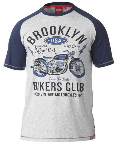 D555 HIRALDO T-Shirt Grey/Navy - Koszulki - T-shirty meskie Duże Rozmiary - 2XL-14XL