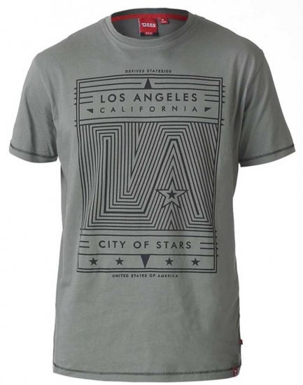 D555 OAKLEY LA Geometric Print Crew Neck T-Shirt Khaki - Koszulki - T-shirty meskie Duże Rozmiary - 2XL-14XL