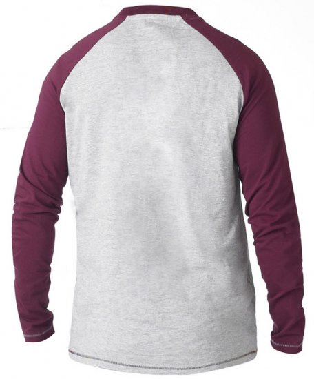 D555 KELTON Long Sleeve Raglan T-Shirt Grey/Burgundy - Koszulki - T-shirty meskie Duże Rozmiary - 2XL-14XL