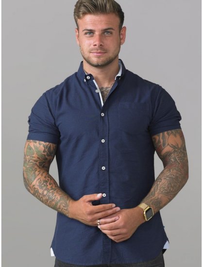 D555 Norman Short Sleeve Oxford Shirt Navy - Koszule - Koszule 2XL-10XL