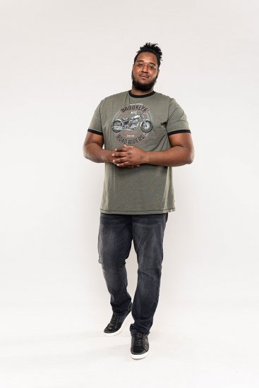 D555 Hereford Brooklyn Motorbike Printed Ringer T-Shirt Khaki - Koszulki - T-shirty meskie Duże Rozmiary - 2XL-14XL