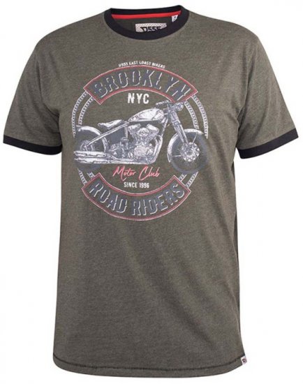 D555 Hereford Brooklyn Motorbike Printed Ringer T-Shirt Khaki - Koszulki - T-shirty meskie Duże Rozmiary - 2XL-14XL