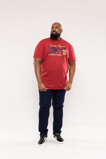 D555 Brisbane Santa Monica Route 66 Printed T-Shirt Red - Koszulki - T-shirty meskie Duże Rozmiary - 2XL-14XL
