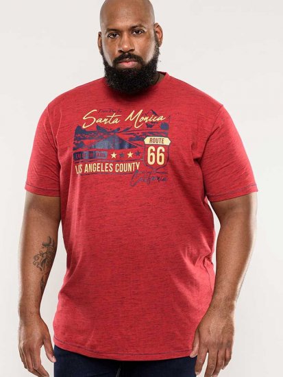 D555 Brisbane Santa Monica Route 66 Printed T-Shirt Red - Koszulki - T-shirty meskie Duże Rozmiary - 2XL-14XL