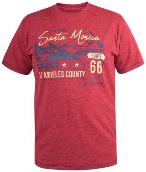 D555 Brisbane Santa Monica Route 66 Printed T-Shirt Red - Koszulki - T-shirty meskie Duże Rozmiary - 2XL-14XL
