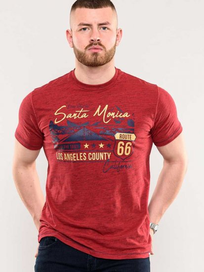 D555 Brisbane Santa Monica Route 66 Printed T-Shirt Red - Koszulki - T-shirty meskie Duże Rozmiary - 2XL-14XL