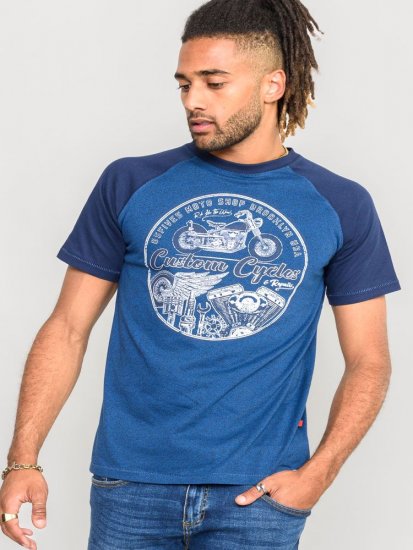 D555 Porter Raglan Sleeve Printed T-Shirt Blue - Koszulki - T-shirty meskie Duże Rozmiary - 2XL-14XL