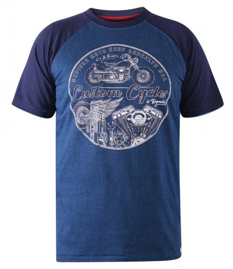 D555 Porter Raglan Sleeve Printed T-Shirt Blue - Koszulki - T-shirty meskie Duże Rozmiary - 2XL-14XL