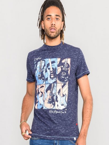 D555 Warner Guitar Printed T-Shirt Navy - Koszulki - T-shirty meskie Duże Rozmiary - 2XL-14XL