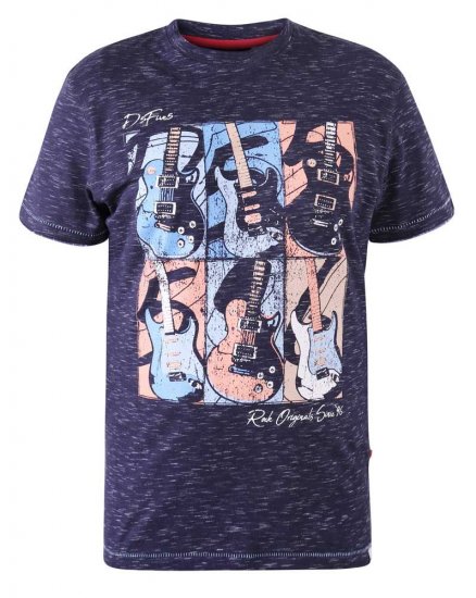 D555 Warner Guitar Printed T-Shirt Navy - Koszulki - T-shirty meskie Duże Rozmiary - 2XL-14XL