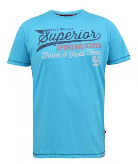 D555 Rushden Superior Printed T-Shirt Turquoise - Koszulki - T-shirty meskie Duże Rozmiary - 2XL-14XL