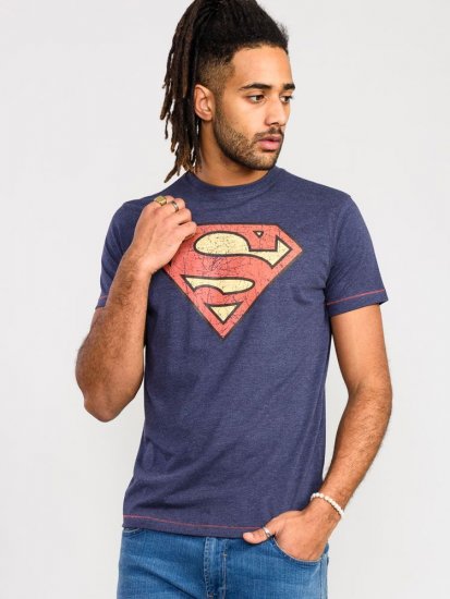 D555 Scampton Official Superman Printed T-Shirt Navy - Koszulki - T-shirty meskie Duże Rozmiary - 2XL-14XL