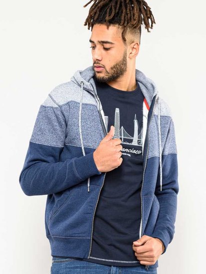 D555 Columbus Cut And Sew Panelled Zip Through Hoody Blue - Bluzy & bluzy z kapturem - Bluzy & Bluzy z kapturem 2XL-12XL