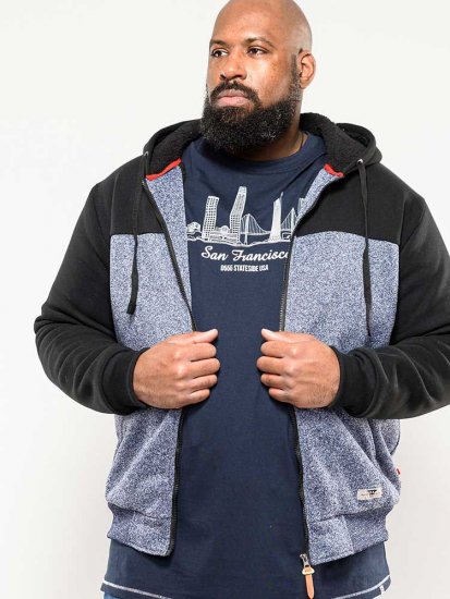 D555 Allen Zip Through Hoody With Sherpa Lining - Bluzy & bluzy z kapturem - Bluzy & Bluzy z kapturem 2XL-12XL
