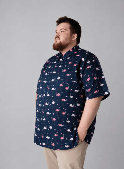 Kam Jeans 6068 Flamingo Short Sleeve Shirt Navy - Koszule - Koszule 2XL-10XL