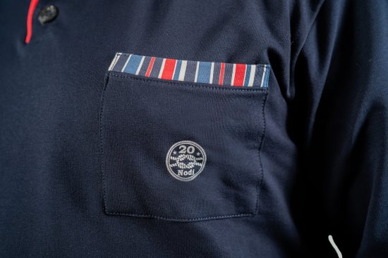 20 Nodi Long Pajamas in Stretch Fleece Cotton with Serafino Collar and Jacket with Pocket and Side Slits Navy - Piżamy/Odzież domowa - Piżamy/Odzież domowa 2XL-10XL