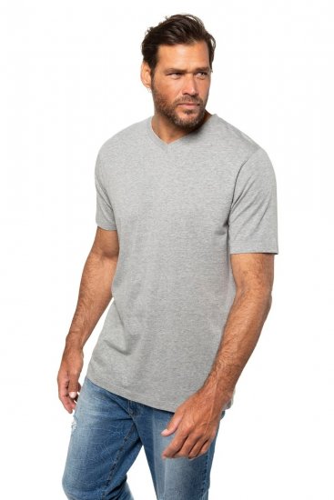 JP1880 702415 Koszulka z dekoltem w serek Szara melanż - Koszulki - T-shirty meskie Duże Rozmiary - 2XL-14XL