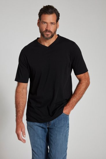 JP1880 702415 Koszulka z dekoltem w serek Czarna - Koszulki - T-shirty meskie Duże Rozmiary - 2XL-14XL