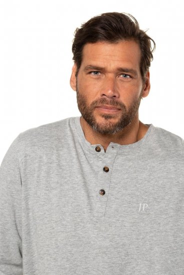 JP1880 702555 Koszulka Henley z długim rękawem Szara melanż - Koszulki - T-shirty meskie Duże Rozmiary - 2XL-14XL