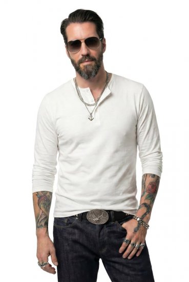JP1880 702555 Koszulka Henley z długim rękawem Biała - Koszulki - T-shirty meskie Duże Rozmiary - 2XL-14XL