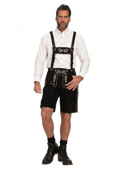 JP1880 Genuine Leather Traditional Lederhosen Shorts Black - Szorty - Szorty W40-W60