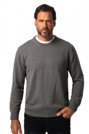 JP1880 708261 Sweter z dzianiny z okrągłym dekoltem Szara melanż - Bluzy & bluzy z kapturem - Bluzy & Bluzy z kapturem 2XL-12XL