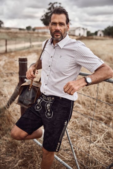 JP1880 Modern Fit Check Print Short Sleeve Shirt Grey - Koszule - Koszule 2XL-10XL