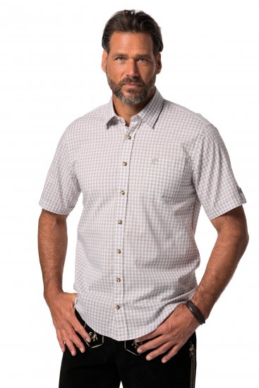 JP1880 Modern Fit Check Print Short Sleeve Shirt Grey - Koszule - Koszule 2XL-10XL