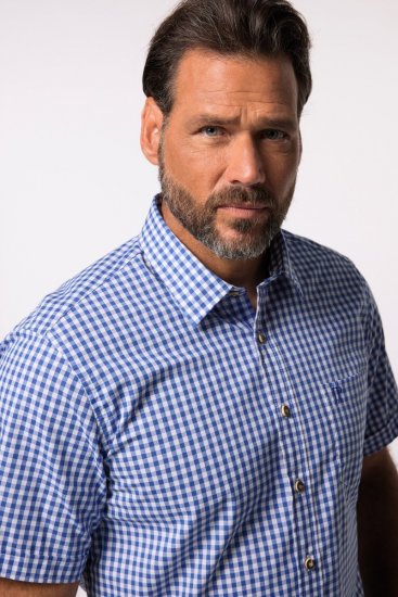 JP1880 Short Sleeve Check Print Traditional Shirt Blue - Koszule - Koszule 2XL-10XL