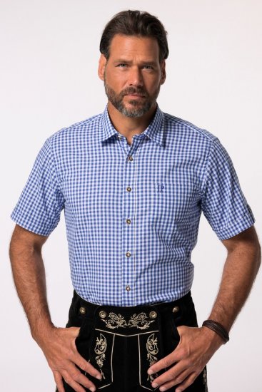 JP1880 Short Sleeve Check Print Traditional Shirt Blue - Koszule - Koszule 2XL-10XL