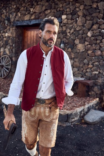 JP1880 Premium Goat Suede Staghorn Embroidery Shorts Leather Brown - Szorty - Szorty W40-W60