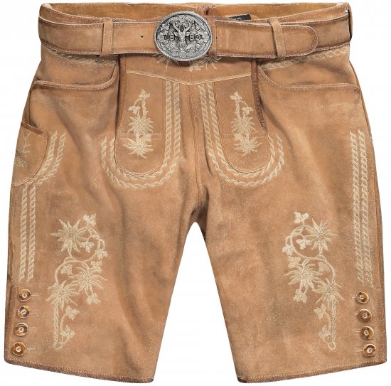 JP1880 Premium Goat Suede Staghorn Embroidery Shorts Leather Brown - Szorty - Szorty W40-W60