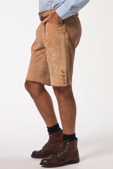 JP1880 Premium Goat Suede Staghorn Embroidery Shorts Leather Brown - JP1880 - JP1880 Odzież Męska Duże Rozmiary