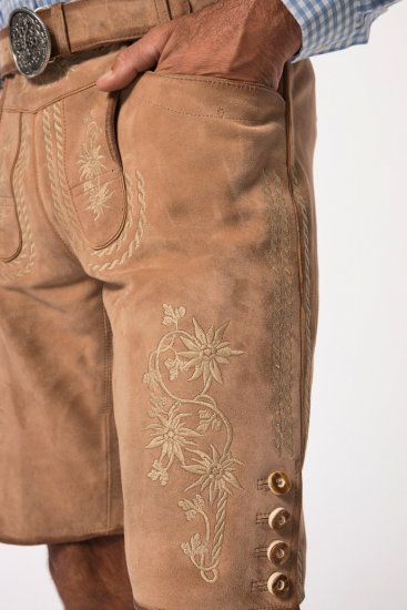 JP1880 Premium Goat Suede Staghorn Embroidery Shorts Leather Brown - JP1880 - JP1880 Odzież Męska Duże Rozmiary