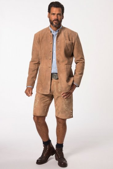 JP1880 Premium Goat Suede Staghorn Embroidery Shorts Leather Brown - JP1880 - JP1880 Odzież Męska Duże Rozmiary