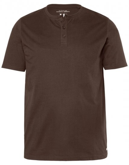 JP1880 Henley Basic T-Shirt with Buttons Brown - Koszulki - T-shirty meskie Duże Rozmiary - 2XL-14XL