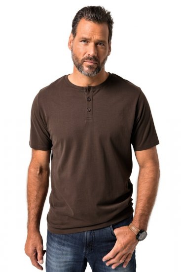 JP1880 Henley Basic T-Shirt with Buttons Brown - Koszulki - T-shirty meskie Duże Rozmiary - 2XL-14XL