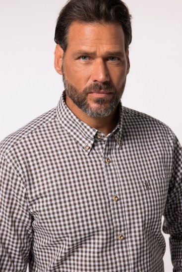 JP1880 Long Sleeve Check Print Traditional Shirt Brown - Koszule - Koszule 2XL-10XL