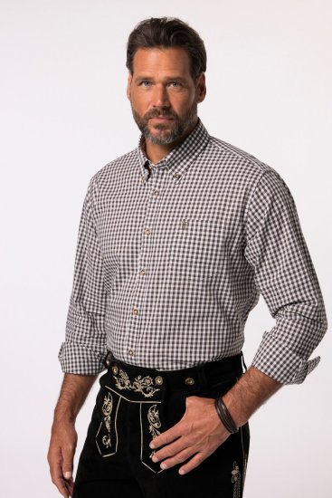 JP1880 Long Sleeve Check Print Traditional Shirt Brown - Koszule - Koszule 2XL-10XL